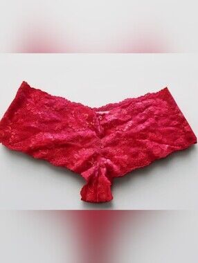 NWOT VICTORIA'S SECRET Body By Victoria Shortie Panty Metallic Red Lace Bow, XL